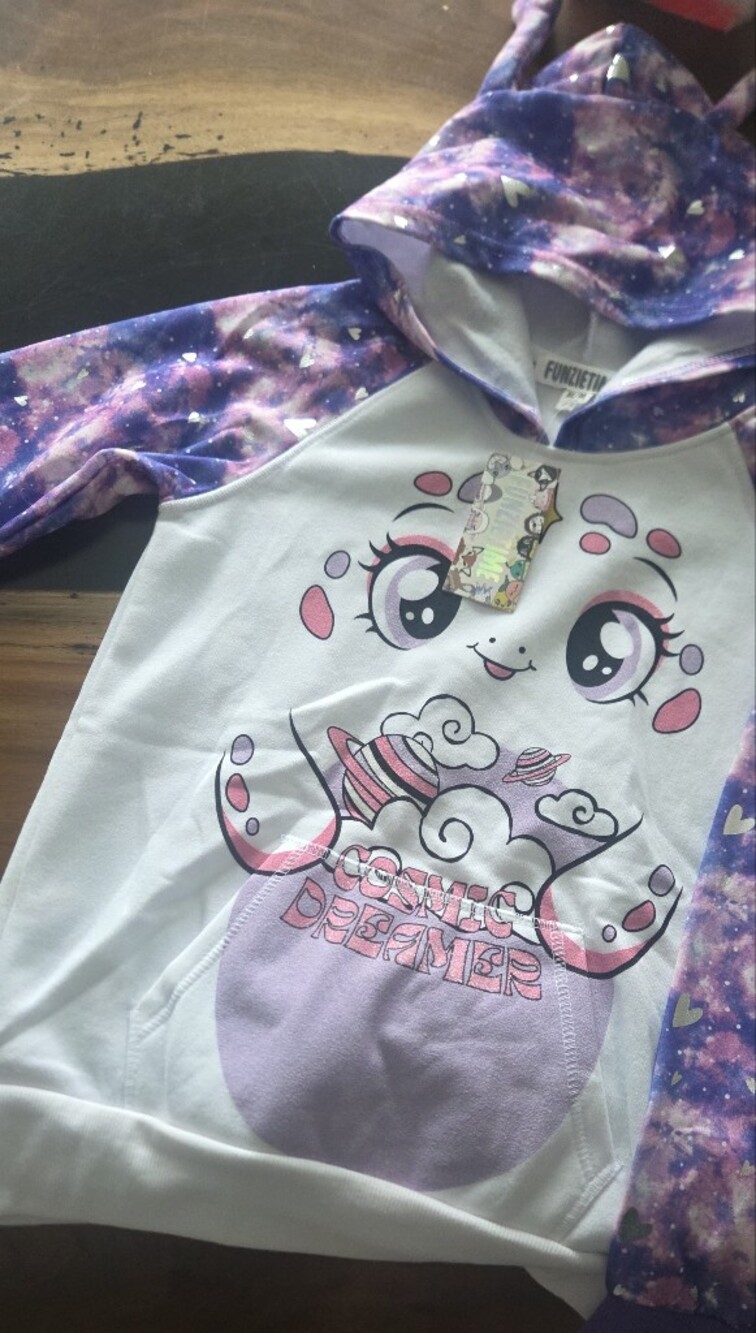 Galaxy Unicorn Graphic Hoodie - White & Purple Kids Sweatshirt